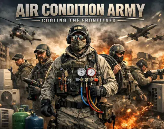 Air Condition Army team performing expert package unit installation